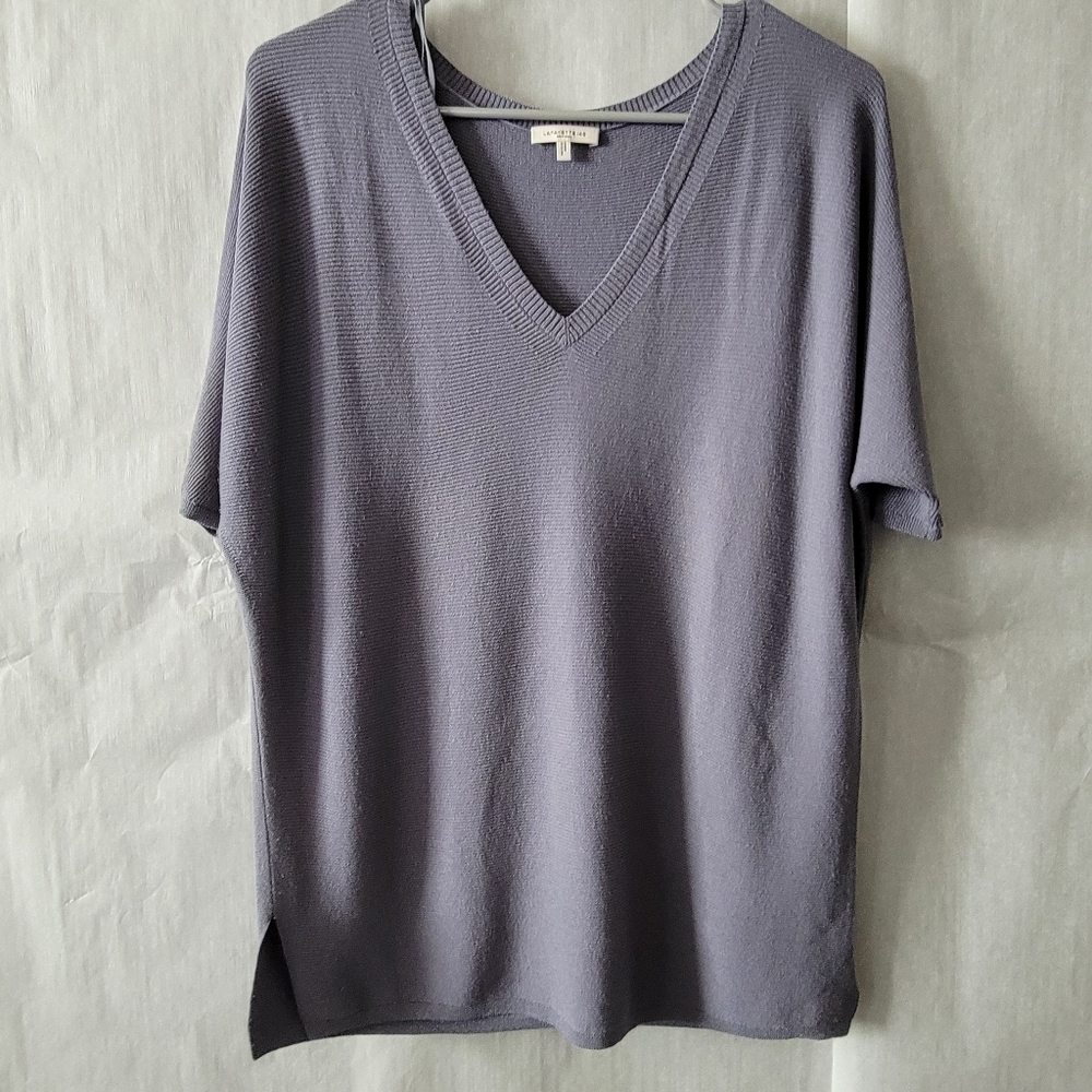 Lafayette 148 New York Gray Ribbed V-neck Sweater Women's Extra Small